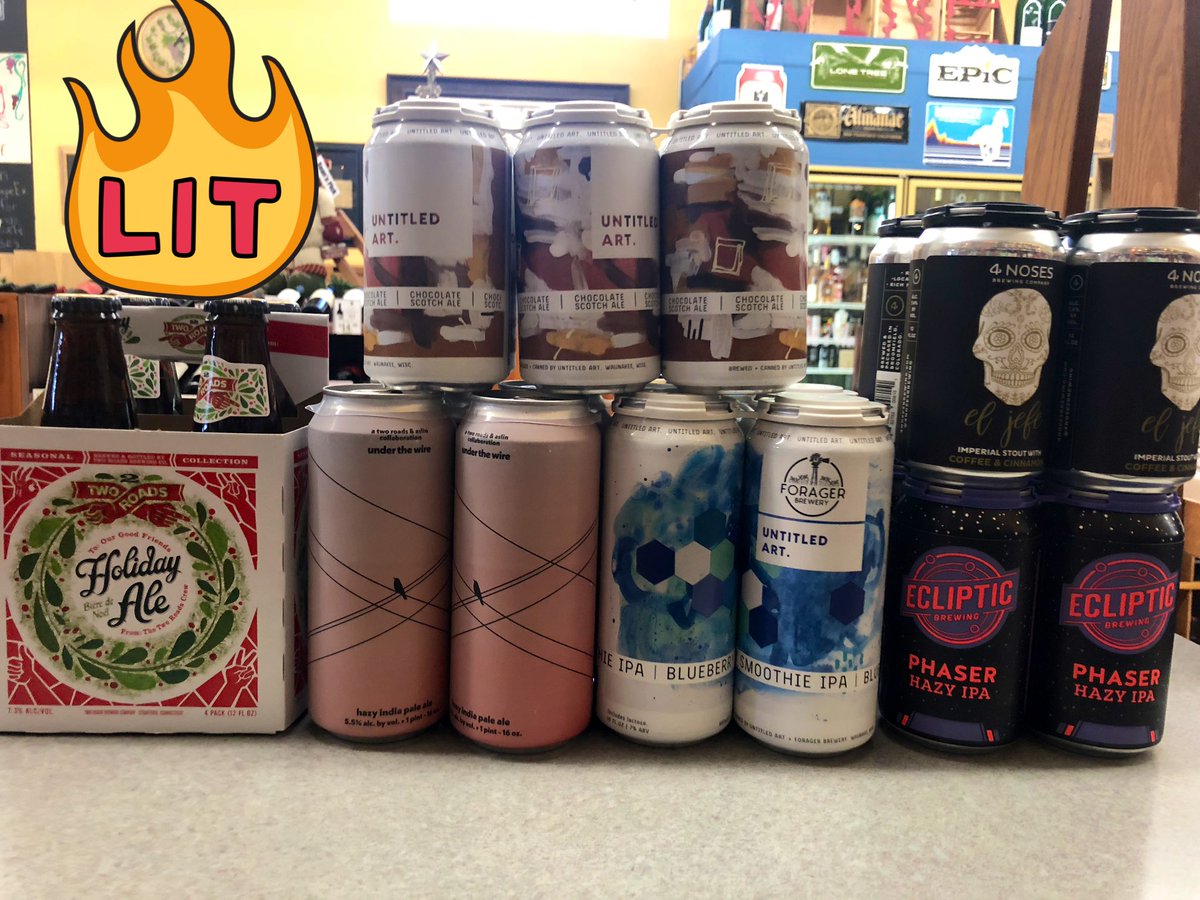 Big haul today! Can’t wait to try new ones from @TwoRoadsBrewery #untitledart @ForagerBrewery @fournoses @EclipticBrewing. Come on down!