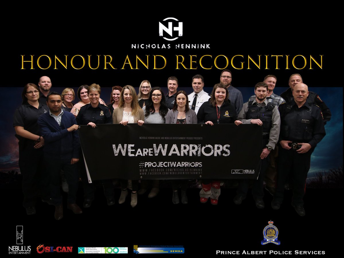 PAPoliceService's tweet photo. PAPS had the privilege to take part in a special photograph last week.. Thanks to Nicholas Hennink for travelling across Saskatchewan to promote mental health well-being among our emergency services community! #projectwarriors https://t.co/B82Z9HmIQ6