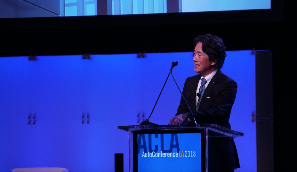 JDPowerAutos's tweet image. Masahiro Moro, President &amp;amp; CEO of Mazda's North American Operations, on stage at #AutoConfLA @NADAUpdate