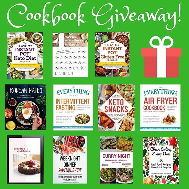 Would you like to win SEVEN healthy cookbooks and 4 e-cookbooks?
TO ENTER:
1. Tell us your favorite holiday treat or meal!
2.  Follow each of these yummy friends on Instagram: <a href="/myfoodreligion/">Shan Cooper</a> @whatigather @percolatekitchen <a href="/cavegirlcuisine/">Cavegirl Cuisine</a> @whatgreatgrandmaate <a href="/joromerofood/">Jo Romero</a> …