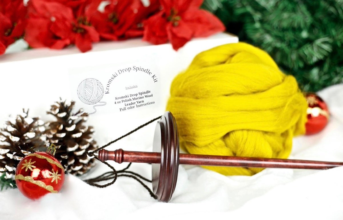 StCloudKnitShop's tweet image. Just in time for Christmas: a Drop Spindle kit from #Kromski !
Each kit contains a mahogany or walnut Drop Spindle, 4 ounces of Polish merino, a leader yarn and full color instructions. Contact us to order. #dropspindle #spinningyarn #spinningwheel #homespunyarn #yarn #handspun