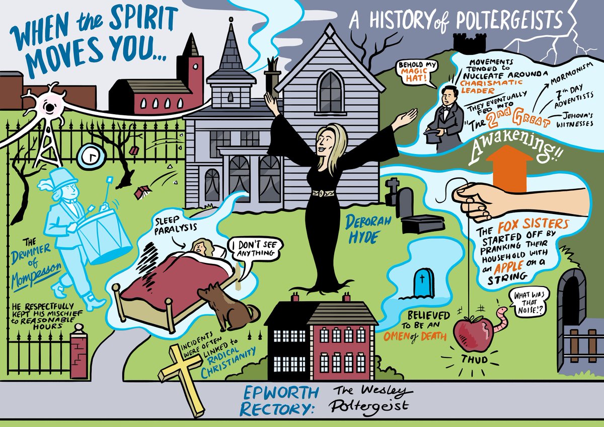 kemp_matt's tweet photo. Illustrated notes from @jourdemayne's History of Poltergeists talk at @QEDcon #QEDcon #QEDcon2018! I really enjoyed her talk last year so it was great to see her back again. (I promise I'm not dragging out the colouring until 2020 - soon I'll compile them all into a master doc) https://t.co/JXiHM3vjxL