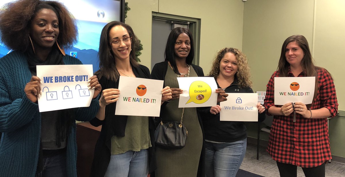 LMBoza's tweet photo. They broke out! Another successful #breakoutedu @BCPSInnovates from our Interactive Classroom Training! #recordex @LibraryLadee @browardschools https://t.co/iTNS23UrdY