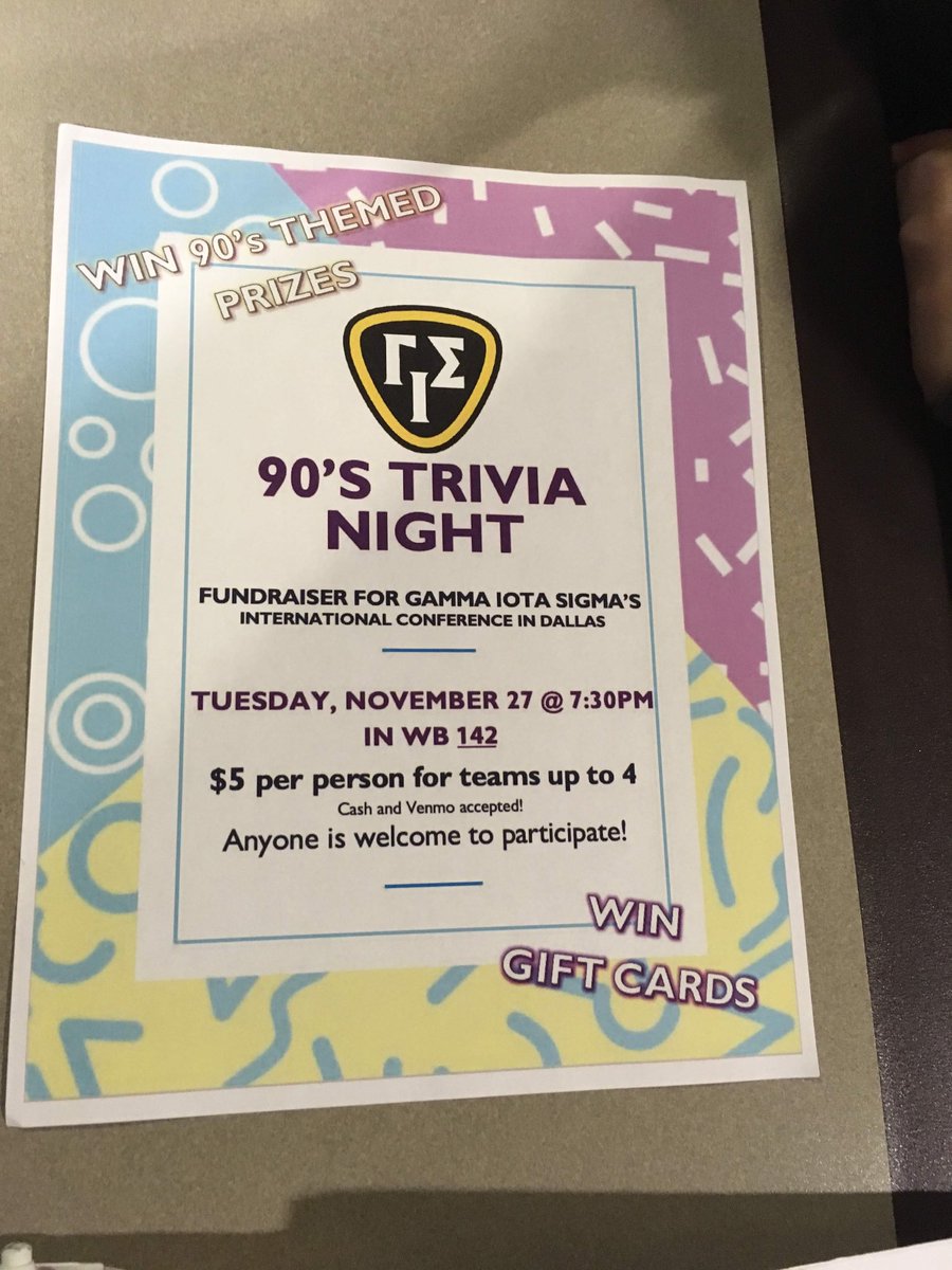 BallStateGIS's tweet photo. We hope you all had a great break and we look forward to seeing you and all of your friends (actsci or not) in WB 142 today for our super fun 90’s trivia night!!!! We have gift cards from GREEKS and BROTHERS as prizes!!!! Be there or be square!!! https://t.co/IjspkJ3ZhG