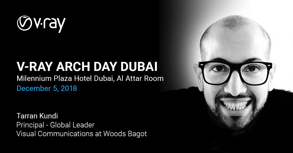 ChaosGroup's tweet photo. More #VRayDay Dubai speakers announced: Associate principal & global leader of visual communications at Woods Bagot, Tarran Kundi, will be offering his insights on overcoming challenges in workflow & more. Registration & details: https://t.co/ebg5g8pYyB https://t.co/tFuTOAtc2T