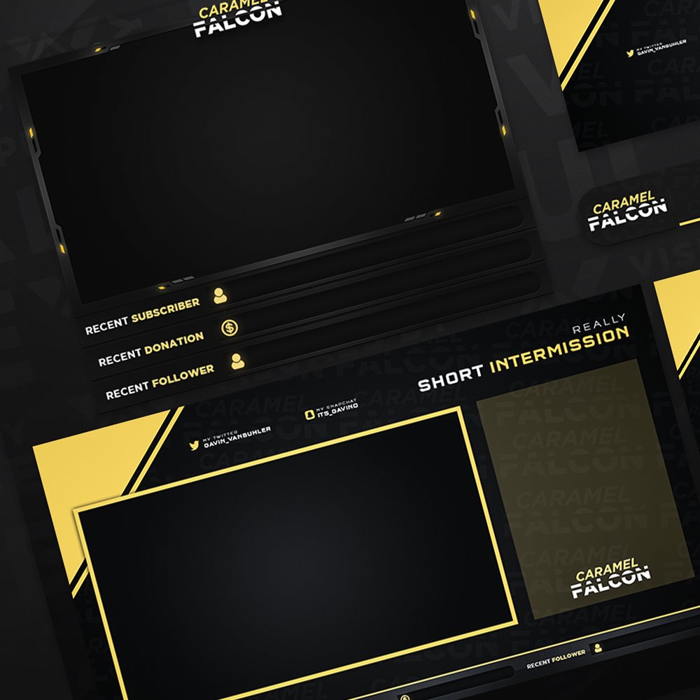 Visuals By Impulse Tasty Our Custom Twitch Overlays For Battle Royale Streamer Caramelfalcon Minimalist Geometric Design In Black And Golds For An Action Adventure Fps Esports Look Custom Stream Design By