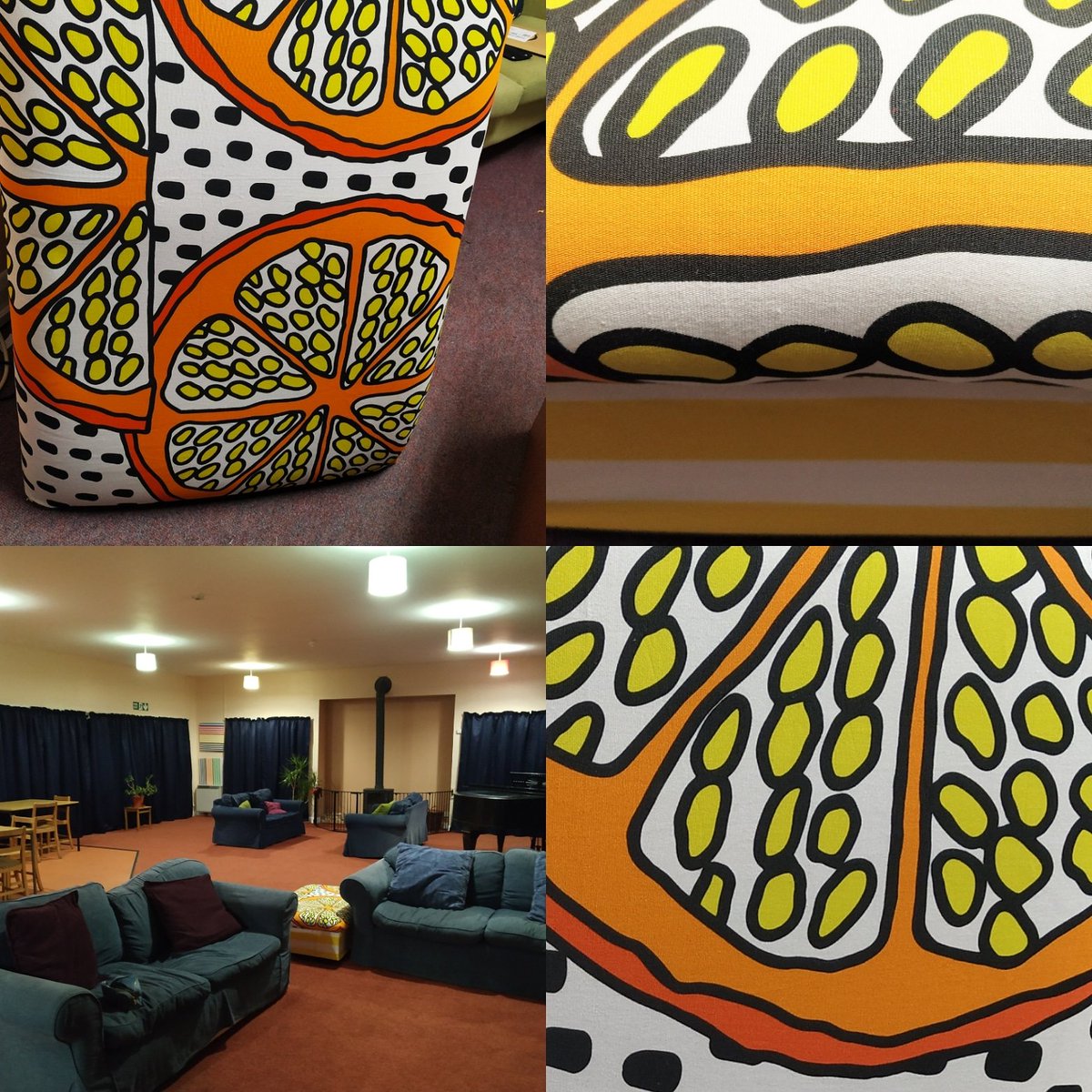 fenicec's tweet photo. Had fun covering an old footstool for the common room. Fabric is from ikea and I love how bold it is! #yellowfan @CobhamHall @CobhamBoarding #makeover https://t.co/Ur1QBtqBgr