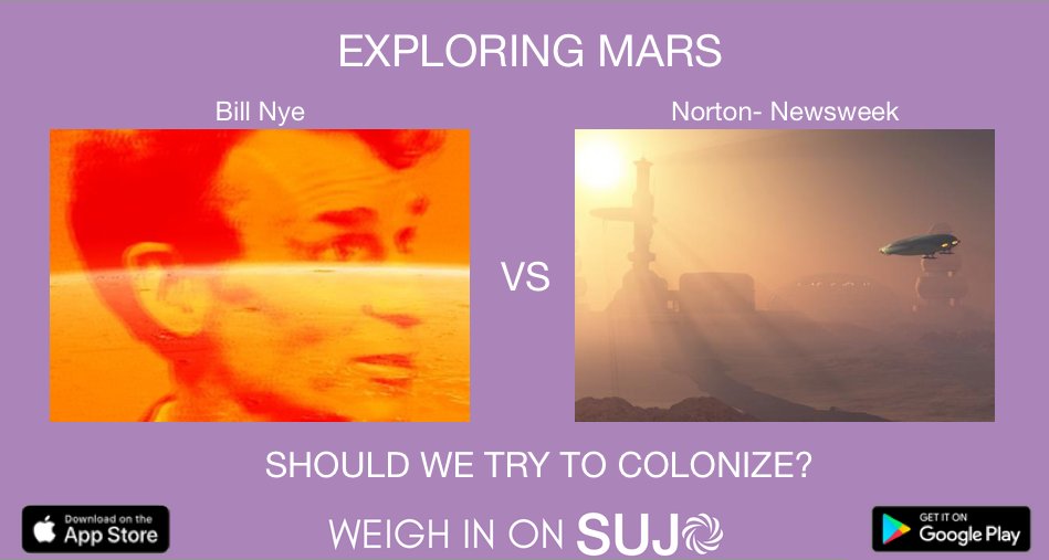 sujohome's tweet photo. As the #InSight #MarsLanding sends back it's first images, we pair #BillNye The Science Guy with Adam Norton for Newsweek with perspectives on colonizing Mars. Get summaries of opinions on the SUJO app! https://t.co/ao8Z3vjUVZ https://t.co/H0br5UEvlq