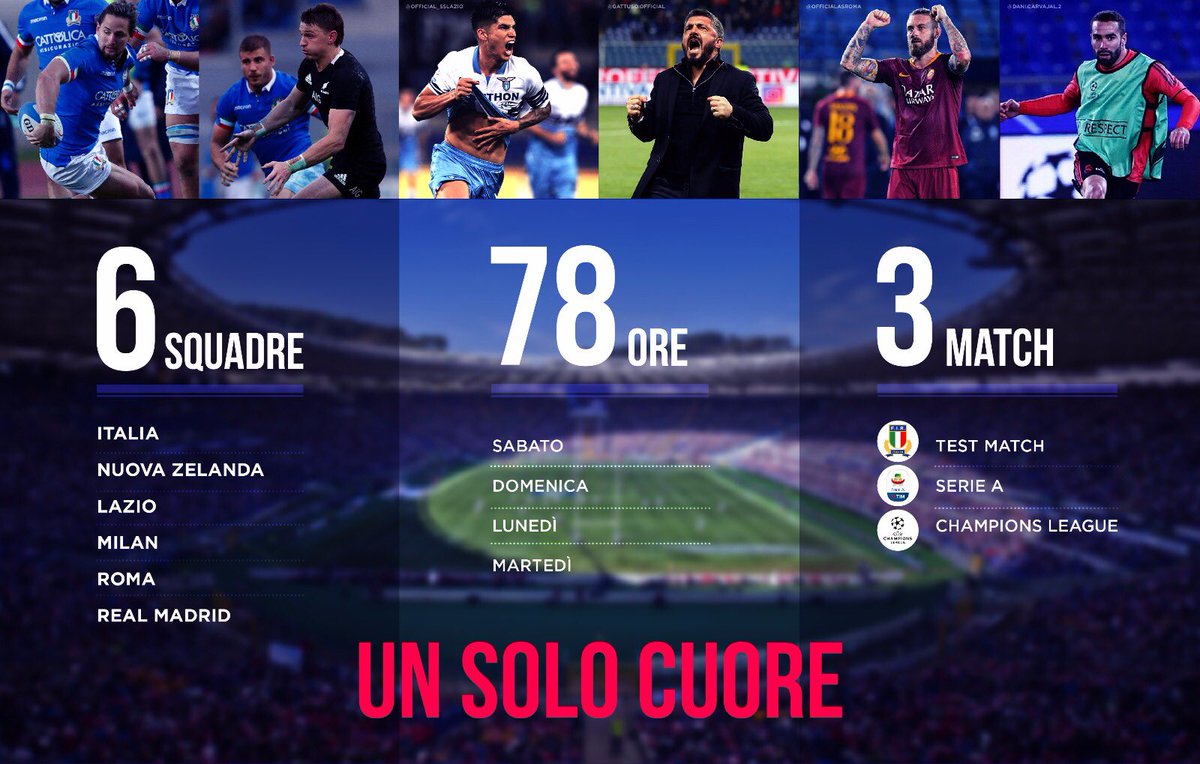 dnepimolineris's tweet photo. La sfida delle sfide.Grazie alla professionalità e la passione di chi in queste giornate di alta tensione sa garantire l’eccellenza di uno #stadio unico e polivalente #rugby #SerieATIM #ChampionsLeague #AllBlacks #italrugby #lazio #milan #roma #RealMadrid #sport #olimpico https://t.co/faiSEwxO4q