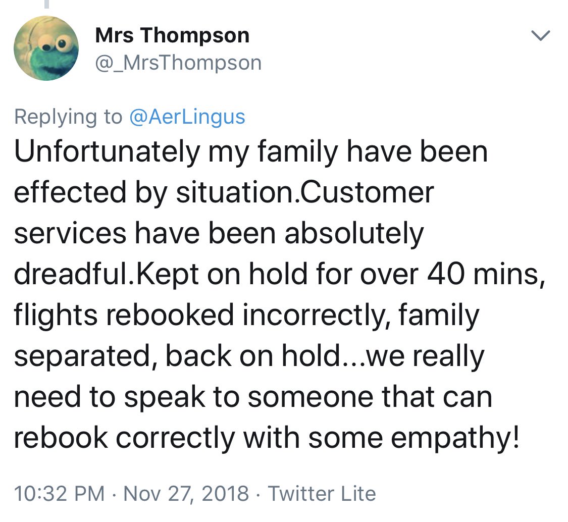_MrsThompson's tweet photo. @AerLingus please, please, please can you send us a telephone number of someone who will answer and not put us on hold... https://t.co/66OEjY8H1n