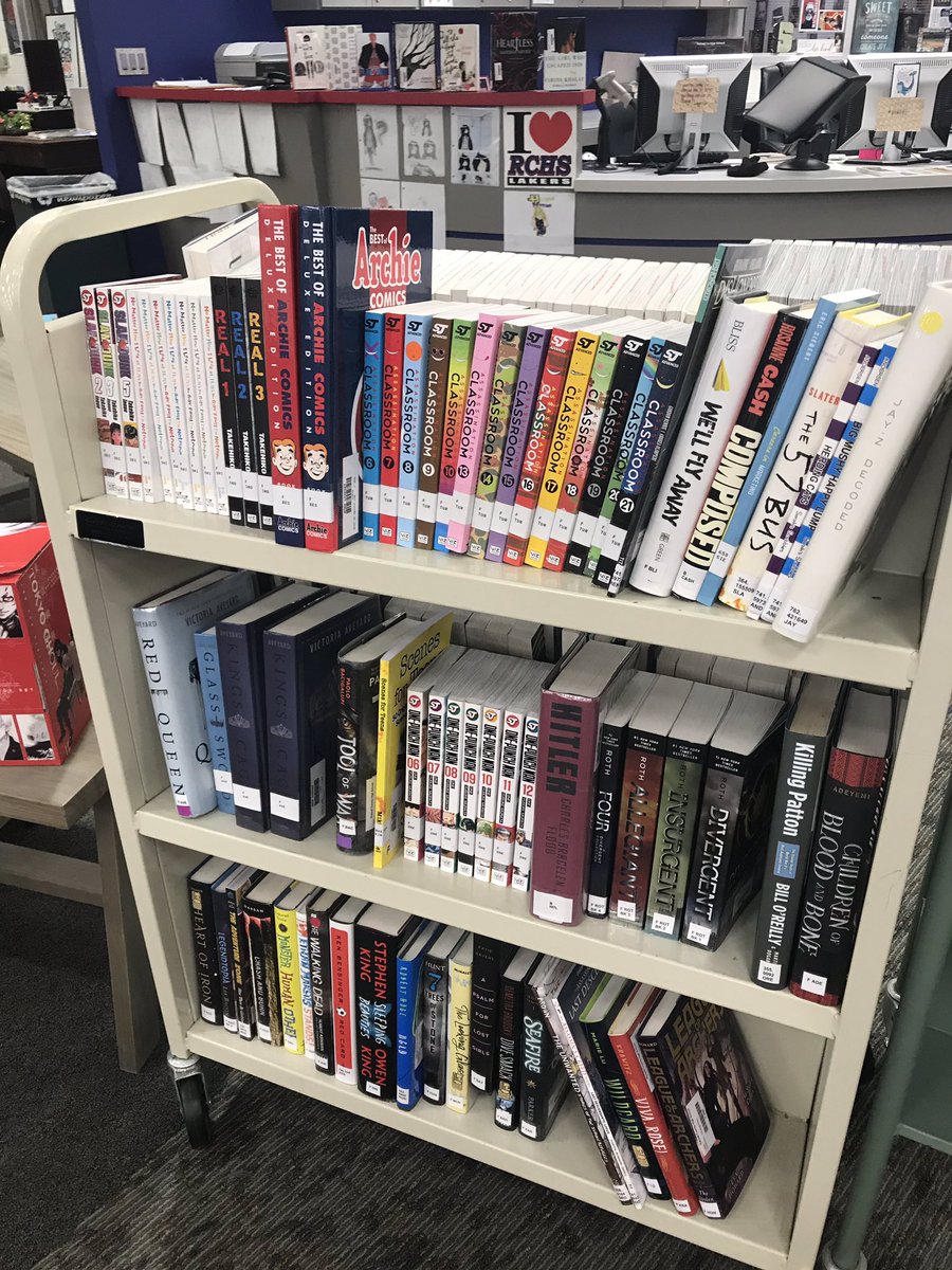 RCHSLibrary's tweet photo. Look at all the new books we are getting in! Another order was placed this week...let me know what titles YOU would like to see! #lakerlibrary https://t.co/P3sCiNbEQE