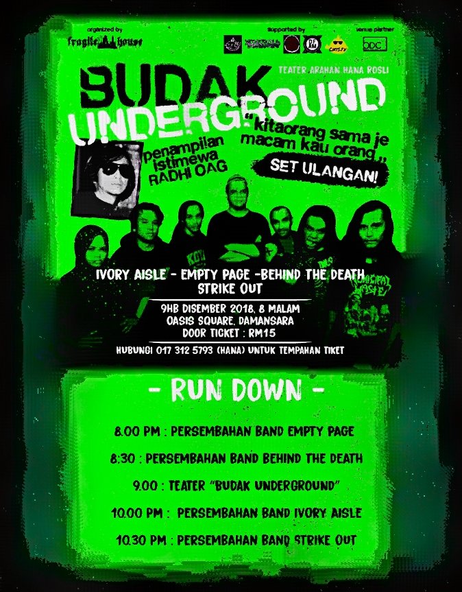 SET ULANGAN TEATER BUDAK UNDERGROUND "KITAORANG SAMA JE MACAM KAU ORANG".

APA TUNGGU LAGI, BUDAK² NI BUAT TEATER DIY, TOLONG LAH SEBARKAN REZEKI MEREKA. KALAU BOLEH JANGAN RT JE, DATANG SEKALI MEMERIAHKAN MAJLIS.

BOLEH BERGAMBAR SEKALI DGN RADHI OAG. DIA PELAKON TAMBAHAN.

JOM!