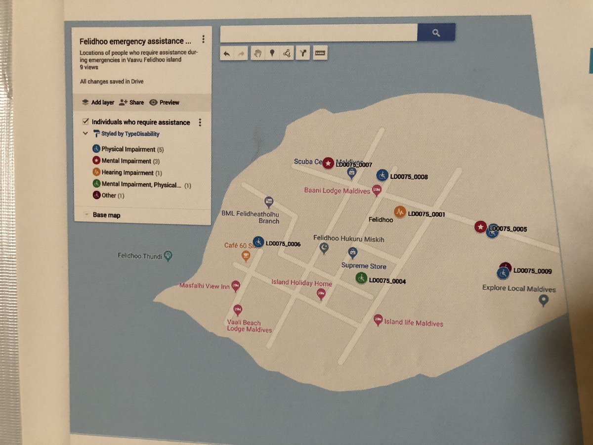 shnny89's tweet photo. We created a GIS or location-based disability register to visually show all the households that require special assistance so disaster response can be preplanned #AustraliaAwards #MaldivesAlumni #RAW2018 #Maldives https://t.co/BrLdew8I3I