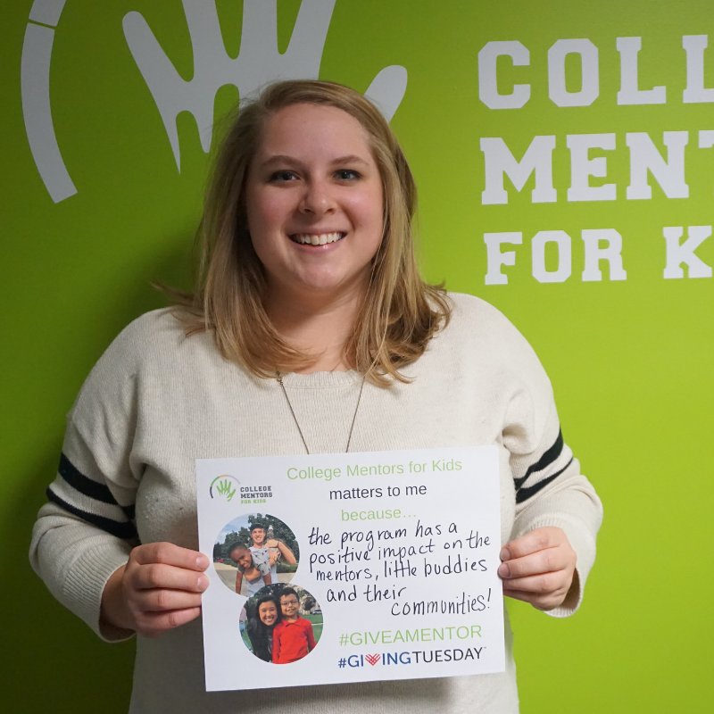CollegeMentors's tweet photo. Check out Alex, EtC member and @CMFKPurdue alum, #unselfie College Mentors matters to me because..."the program has a positive impact on the mentors, little buddies, and their communities!" #GiveAMentor #GivingTuesday https://t.co/VwLd3dUrJR