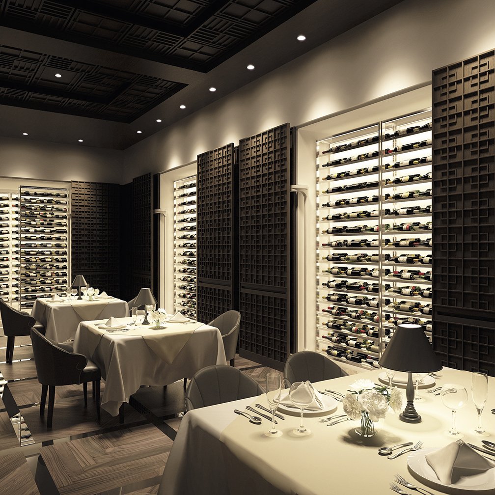 Here we have the LIN-X concealing wine behind large doors in a restaurant. On regular swinging hinges, the doors would hit the tables and block walkways for servers. The whole hinge line is on our website here: ow.ly/MdQE30mGRsp 
#interiordesign #interiors