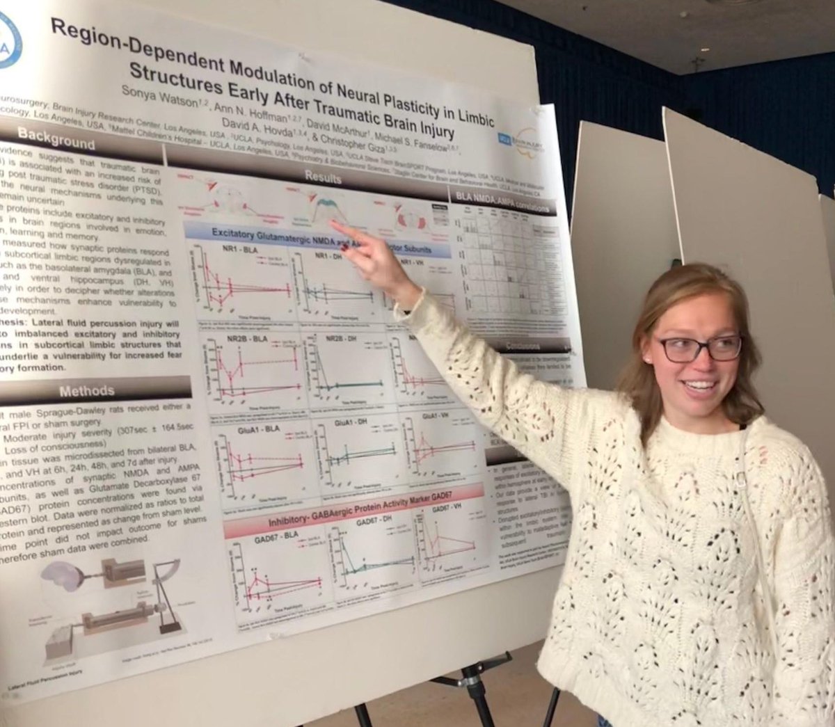 griz1's tweet photo. Neuroscience @UCLA_BRI poster day is BIG @UCLA! @filiprosenbomb & @sonyalynanne4 presented their research on #TBI & #concussion! #GreatTeam @BIRC_at_UCLA @dgsomucla @UCLAMCH #BrainSPORT #WorkBeingDone https://t.co/5otRXUZYGf