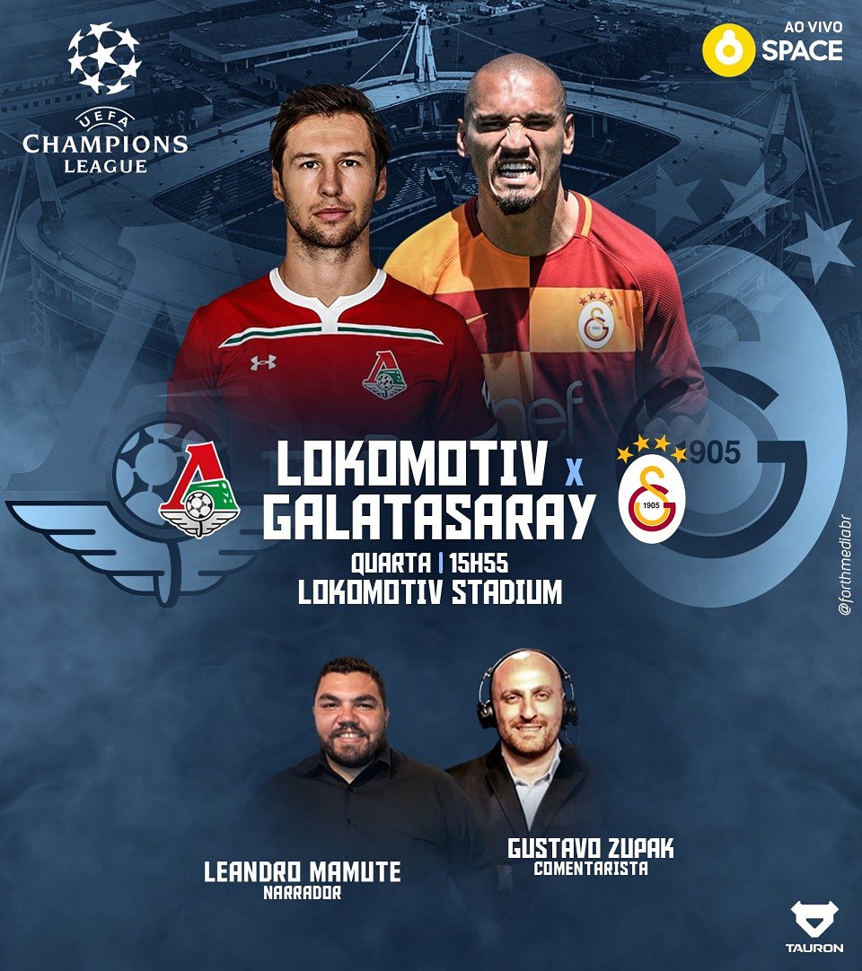 LeandroMamuteTV's tweet photo. Amanhã estaremos juntos em mais uma rodada da Liga dos Campeões! Estarei narrando, a partir de 15h40, com transmissão do Space/EI, o jogo entre Lokomotiv e Galatasaray. A partida é válida pelo grupo D. Nos comentários estará @gustavozupak. #UseTauron #ChampionsLeague #ForthMedia https://t.co/1hqF2I4MIE