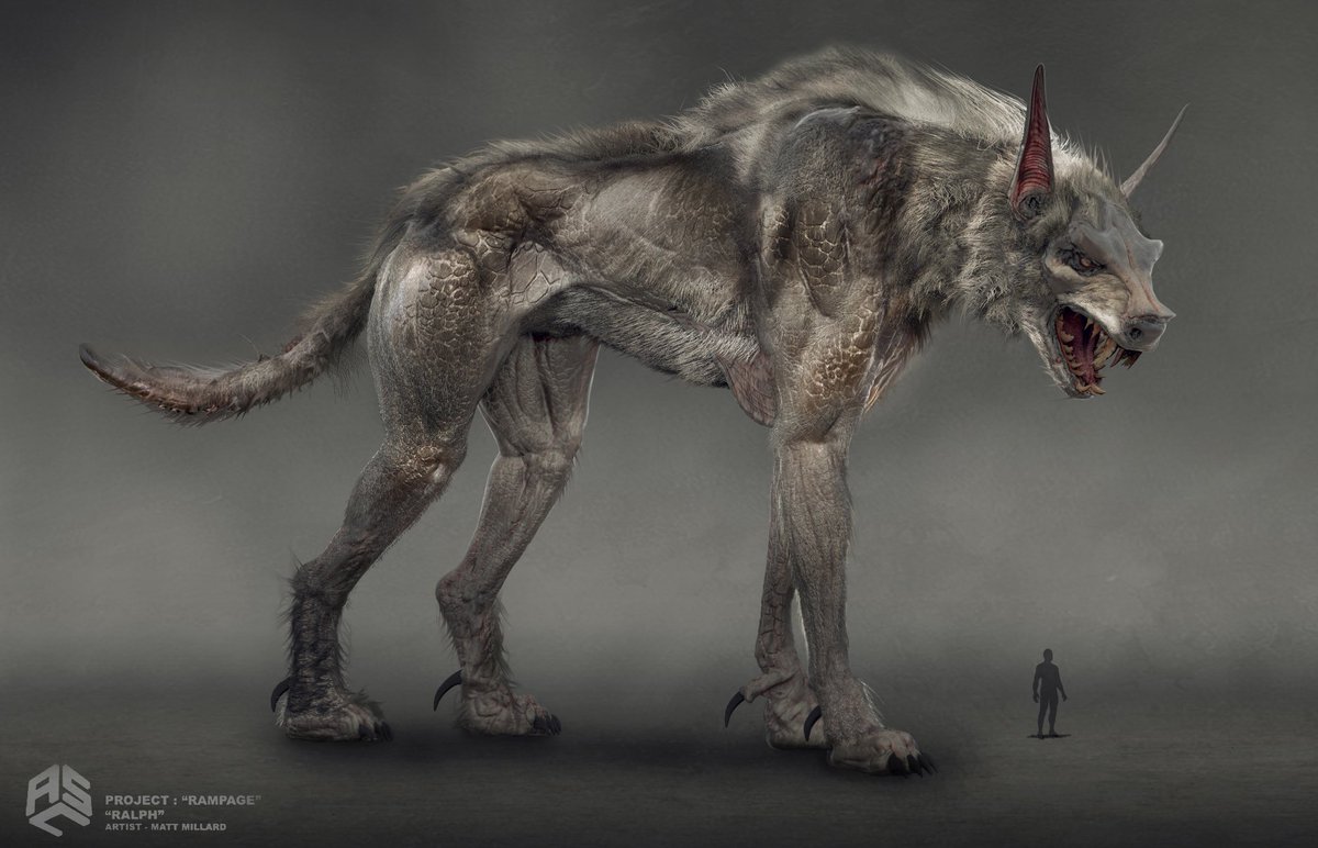 _ASCreative's tweet photo. He looks big but don't be fooled he's just a cuddler -- Wolf design of 'Ralph' from 'Rampage' #asc #rampage #scalesize #snugglie #ralph #creatureart #cocneptdesign https://t.co/UK2NF8l3CC
