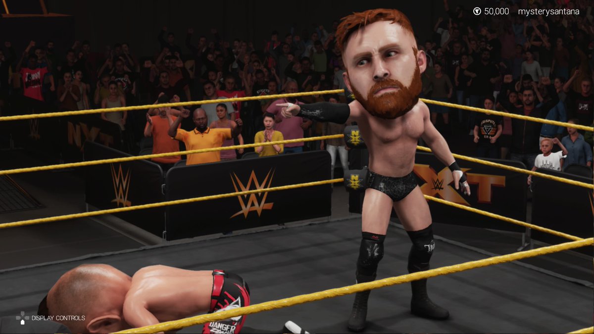 PaulSPompa's tweet image. First match in big head mode  @cmpuls3 #WWE2K19