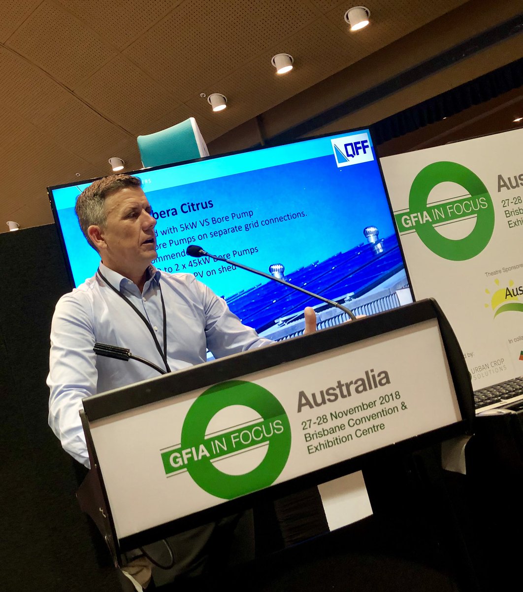 endofthebitumen's tweet image. @TheGFIA Day 2 underway @BCEC_Brisbane in the #ControlledEnvironments&amp;amp;ProtectedCropping Theatre with @QldFarmers Andrew Chamberlin talking #EnergySavers programme - check out the battery-powered @JohnDeere tractor !