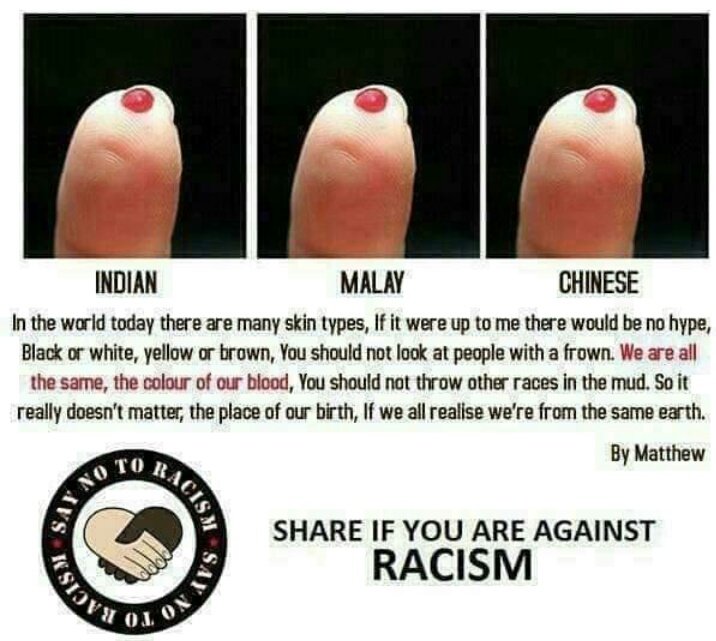 don't politicize racial issues and share if u r against #Racism 

don't divide unity among races in a multiracial country.
prioritize unity and harmony for the sake of our future generation.
#PeaceAndLove
#PeaceForChildren
#SayNoToRacism

@BetterNation3 @RameshRaoAKS @Ayahanda_MD