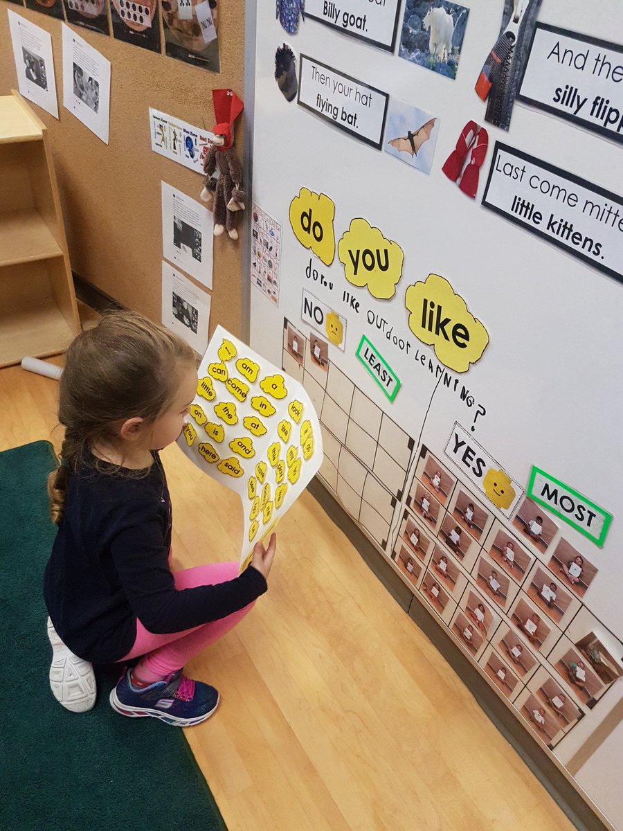 AlainaStandring's tweet photo. Evelyn expressed interest in writing a #QOTD for the class, so to prepare, she found the popcorn sight words she needed to write her question. Stay tuned tomorrow! #Kindergarten #literacy #authenicwriting https://t.co/43bC75hrNR