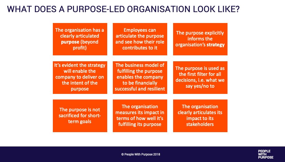 PurposePeople's tweet photo. Purpose-led companies use their #purpose as the first filter for decision making: ‘Will this bring us closer to or further away from our purpose.’ In this ambiguous environment where shiny things abound, purpose ensures long-term alignment. - @danielleduell
#PurposeInPractice https://t.co/9W0nrTxk0q