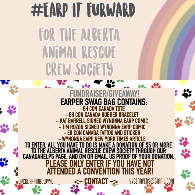 CodeRainbowYYC's tweet photo. We’ve been waiting to share this one, but we’re pawsitive #GivingTuesday is the purrfect time to launch our new fundraiser... #EarpItFurward! Donate $5 or more to @AARCS_Canada through our link by Dec. 18th and you could win a sweet Earper swag bag! 🤠🐾 https://t.co/BJE75WjTwd https://t.co/LjbqZhALJf