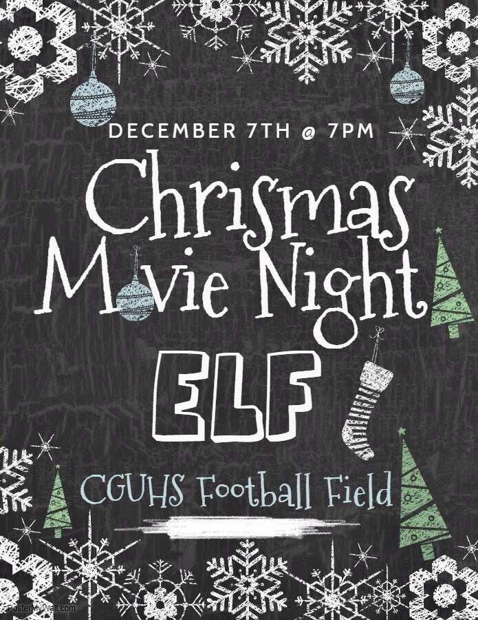 ATTENTION ALL COUGARS + FRIENDS &amp; FAMILY, Senior Class will be hosting a Christmas Movie Night featuring “ELF” on Dec. 7 on the football field, it will start at 7pm. Admission is completely free, but Seniors will be selling concessions. Bring your boo, + a blanket &amp; enjoy 🤗🎄