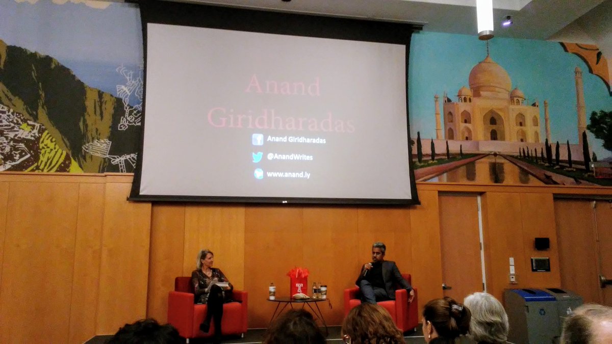 andersonatlarge's tweet image. Shout-out to @foxschool for conversation with @AnandWrites. Anand Giridharadas’ remarks were inspiring and affirming. 

He articulated my concern that “savior plutocrats” are hijacking movements for #socialjustice and #socialchange. @TempleUniv #Fox100
