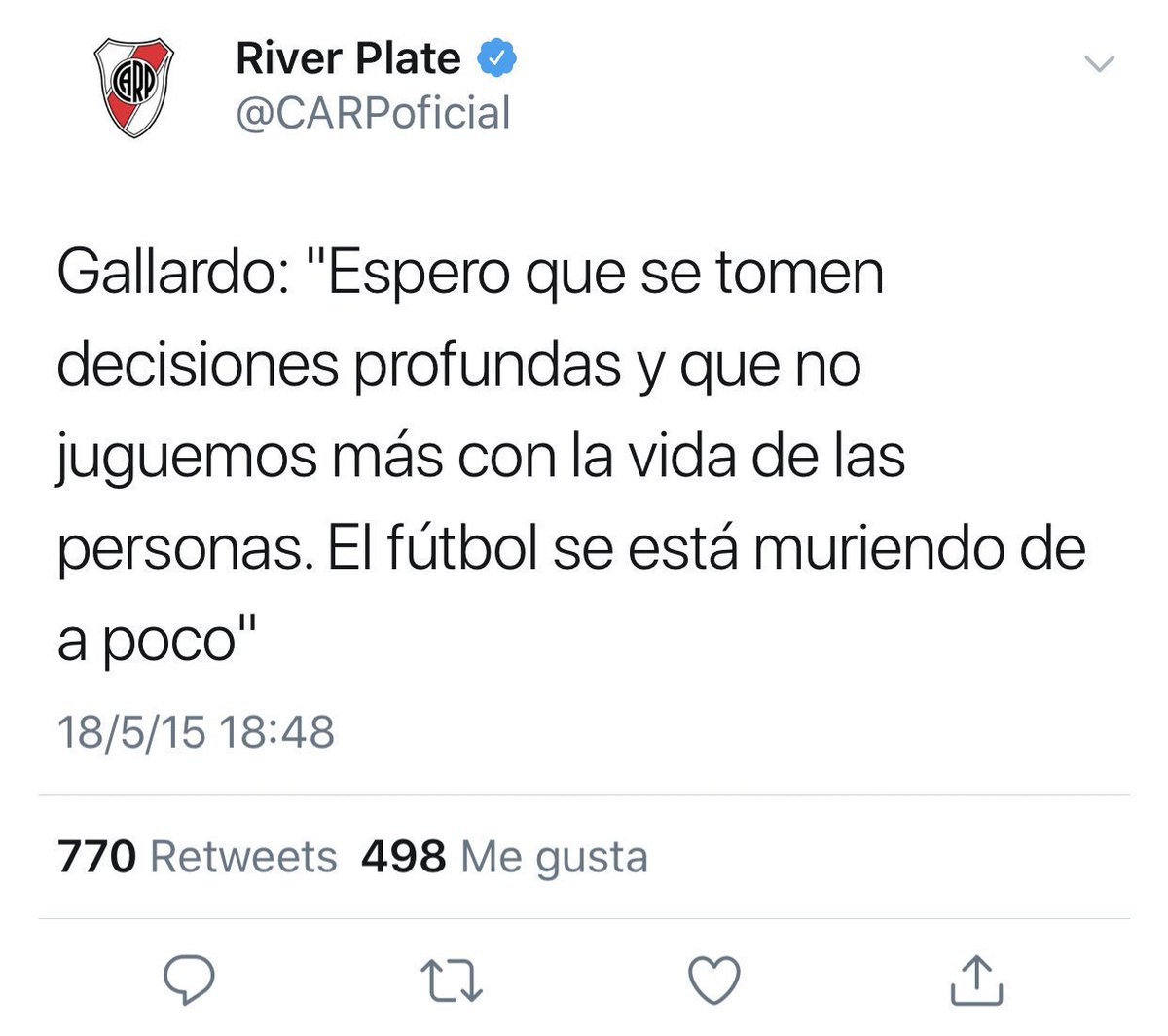 la12tuittera's tweet photo. Bueno, hasta lo dijo el mismisimo Gallardo. Esperamos lo mismo, @CONMEBOL. https://t.co/cCTc0GbFXN