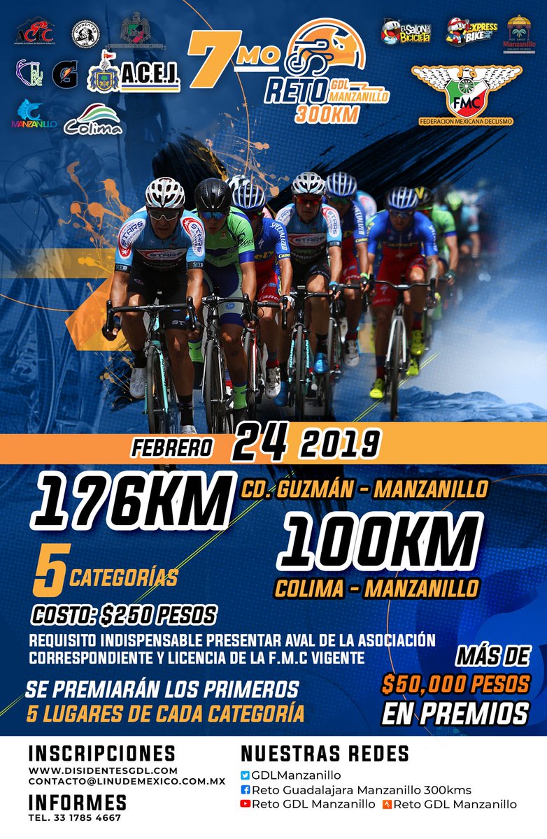 GdlManzanillo's tweet photo. Competencia Reto Gdl Manzanillo 24 feb 2019 más de $50,000 de premiacion en efectivo @femeci
@oklangaribay @CanelsSpcialize @gobiernocolima @incodecolima
#ciclismo #ciclismoderuta #ciclismofemenino #ciclismourbano #ciclynglife #ciclyng #roadtrip #roadbike #ciclistas #cicloturismo https://t.co/3X4y38Pfut