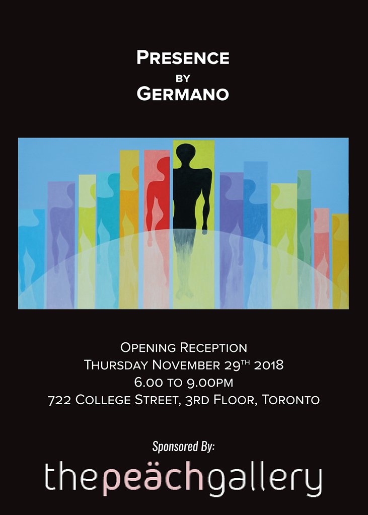 ThePeachGallery's tweet photo. Announcing a new exhibit at The Peach Gallery: Presence by Germano. Opening reception this Thursday, Nov. 29th from 6pm - 9pm. Come enjoy a glass of wine and check out our latest show. 🍷🍑

#art #TorontoArt #Presence #Germano #ThePeachGallery https://t.co/nzQRGvJpoM