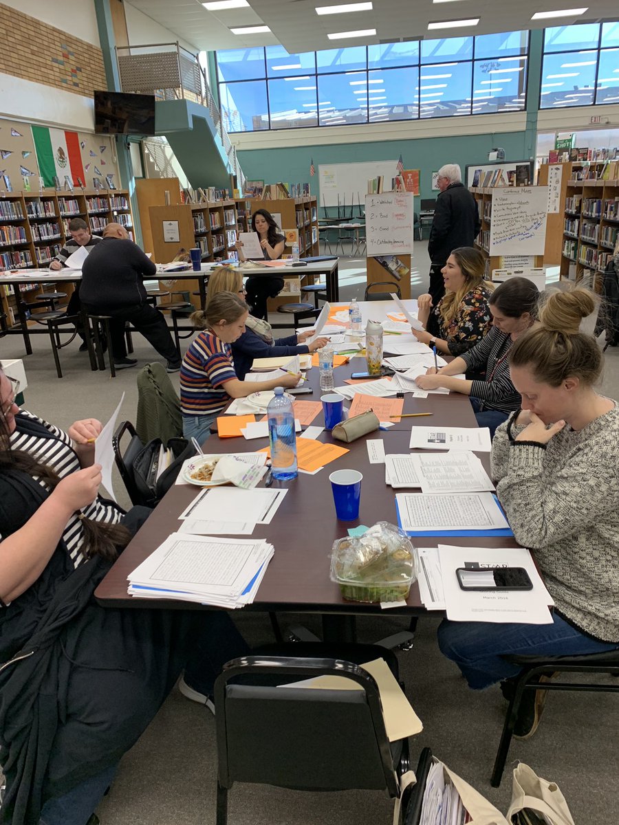 RLAJanet's tweet photo. Author writes, teachers write, students write, for authentic purpose! And once in a while, we practice writing for STAAR, score together, and discuss our writing instruction! #timedwrite #howarewedoing #EISDELAR #progress https://t.co/x3Y56ENrHF