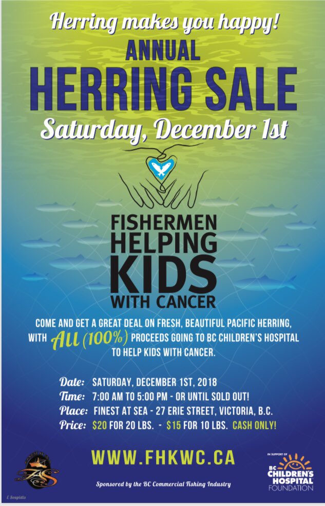 IslandChefs's tweet photo. @FinestAtSeaVic is having their Annual (one day only) Herring Sale on December 1! 100% of proceeds go to @BCChildrensHosp #Fresh #SupportLocal #FreshestFish https://t.co/bNA4bO6ca5