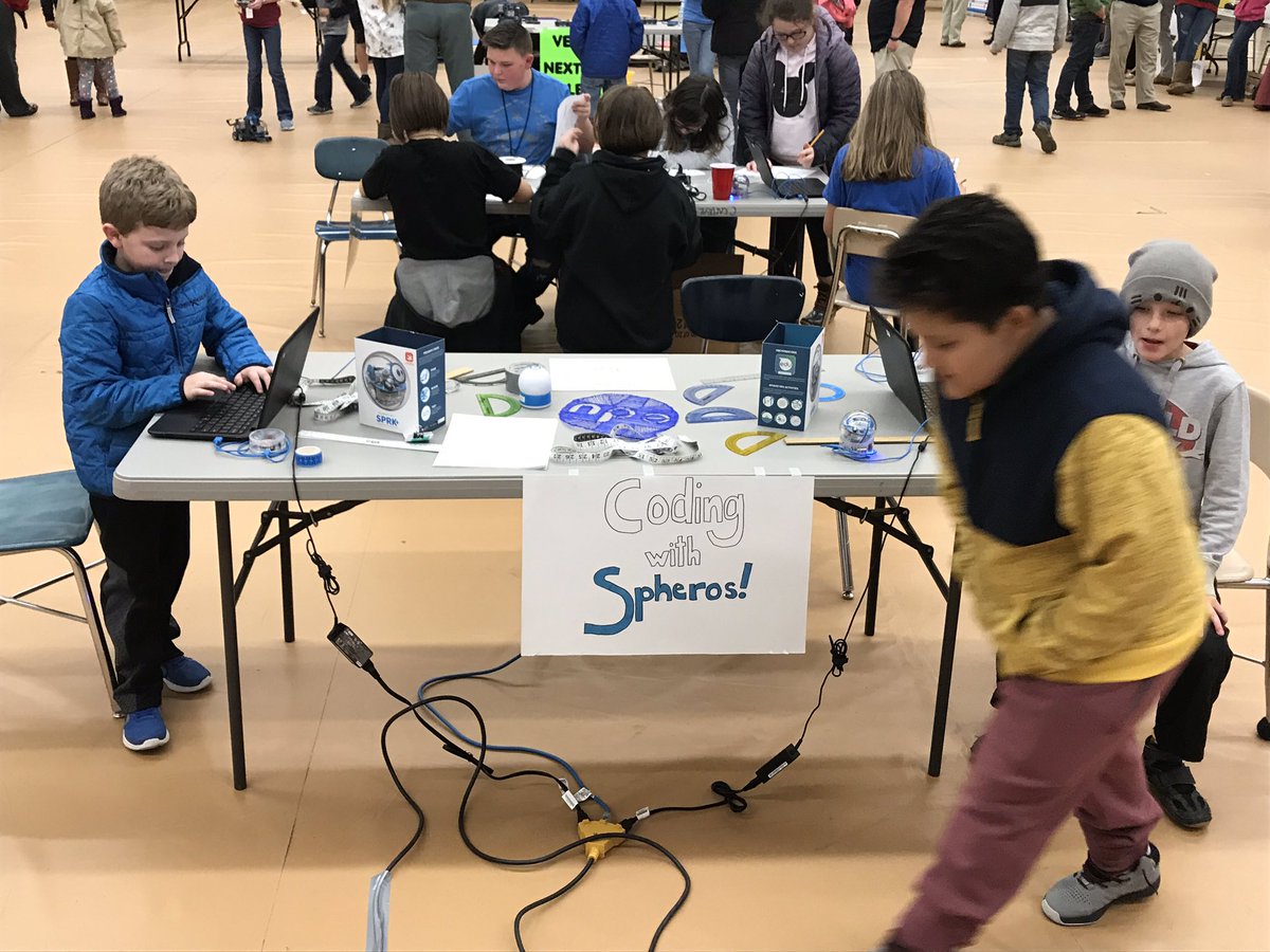 DannyAJones2's tweet photo. STEM EXPO showcasing @Sphero robots and how 7th Grade Math used them to teach geometry! @SpheroEdu @SpartaElemSch @DCWebb81 @edtechnet #sparta7 https://t.co/0dBUjQskyp