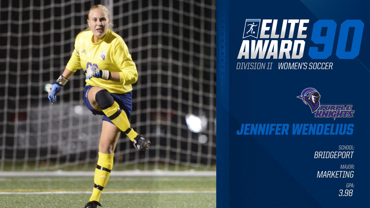 NCAADII's tweet image. With a 3.98 GPA in marketing, Jennifer Wendelius of @UBPurpleKnights is the #NCAAD2 women's soccer #Elite90 award winner! #MakeItYours