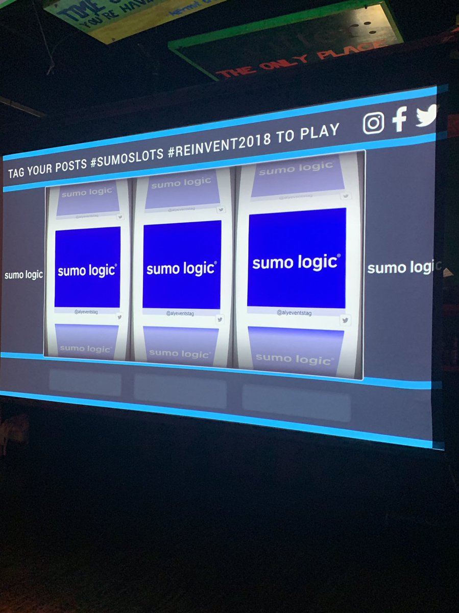 SumoLogic's tweet photo. Sumo Slam Jam getting set up. Play Sumo Slots again this year at the party. Tag your pictures with #SumoSlots and #reinvent2018 for a chance to win! https://t.co/9WEdYRzBnB