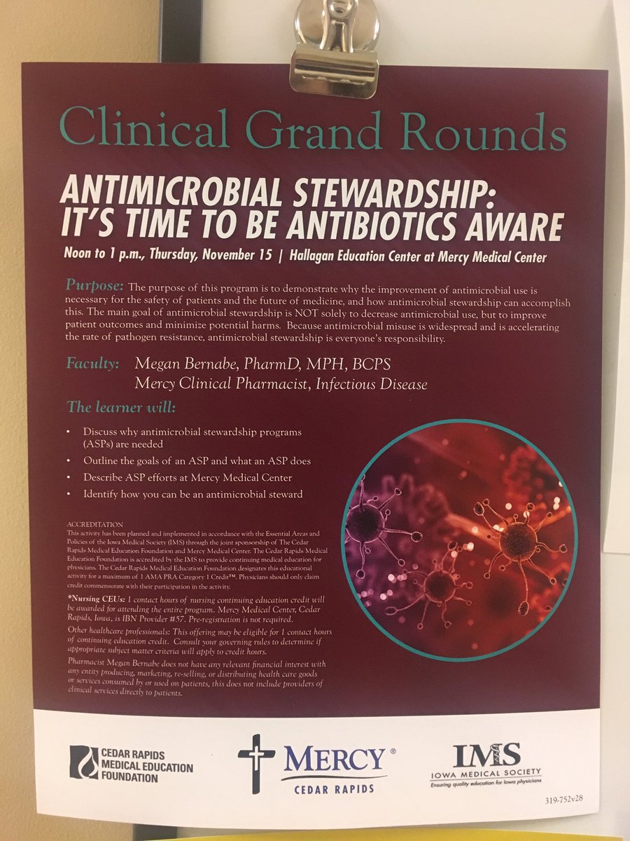 germerme's tweet photo. Late post but so proud to have participated in Antimicrobial Stewardship Clinical Grand Rounds for #USAAW18 @MercyCR! #BeAntibiotcsAware https://t.co/qJ10RYpHXe