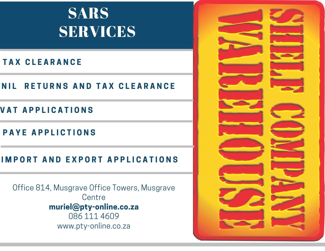 We offer a variety of SARS services, call us for more information #sars #incometax #taxclearance #importandexport #vat #paye #tax #companyregistrations #companies #business #nilreturns #shelfcompanykzn