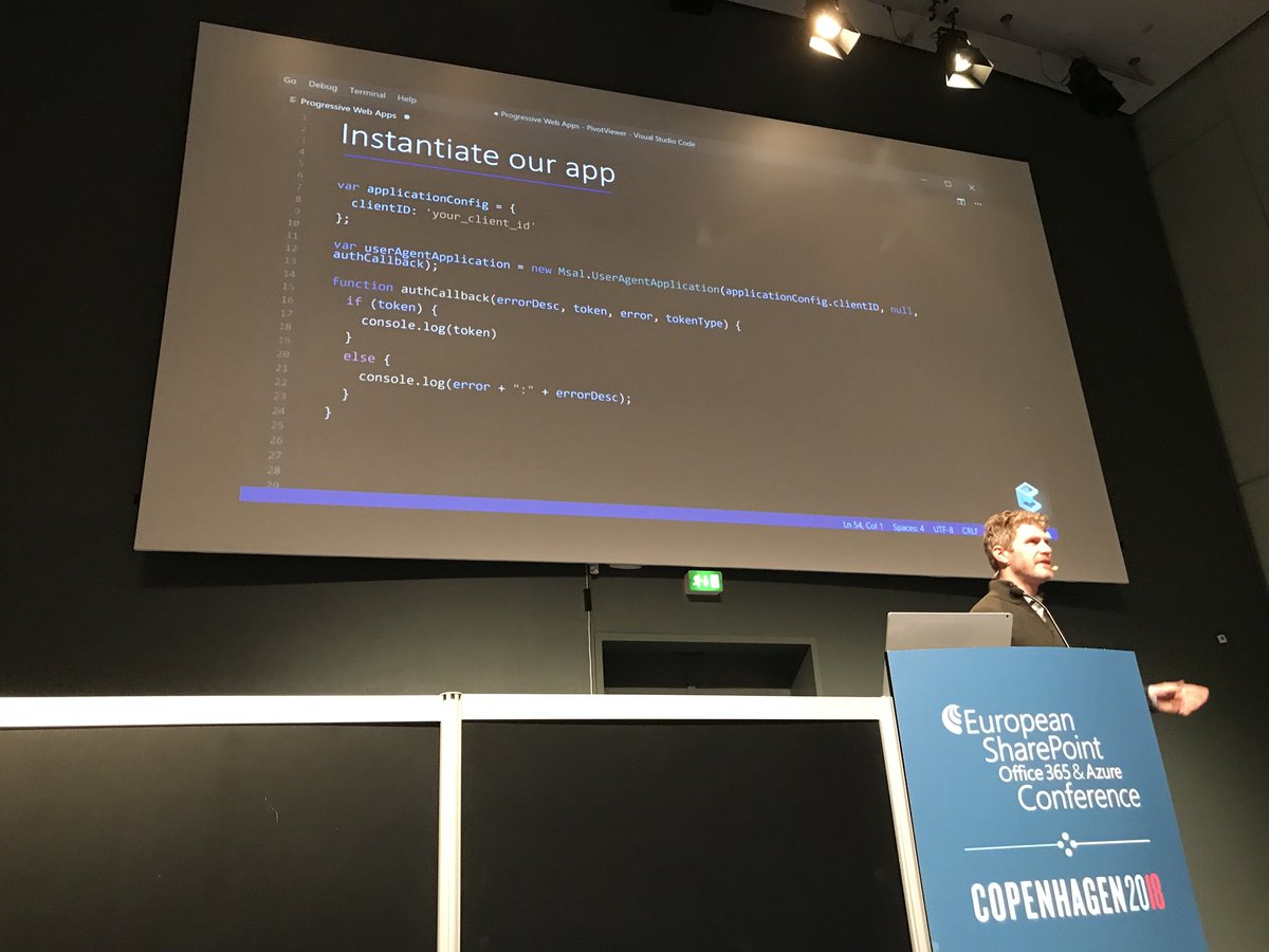 donasarkar's tweet photo. But wait, there’s more! How do we integrate with the #MicrosoftGraph?

1. Authenticate! 
2. Register your PWA
3. Instantiate the app
4. Log in user &amp; get token 
5. Make calls to the Graph API #ESPC18 https://t.co/4QDk6Xq361