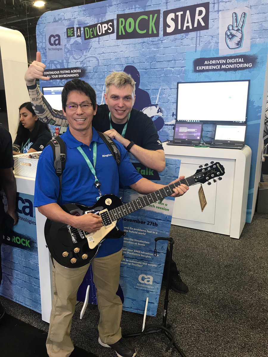 Just a few of our 🎸 winners from today at #reinvent. Stop by the <a href="/CAinc/">CA Technologies</a> booth tomorrow (2626 &amp; 2629) for more chances to win!!! 🤘
