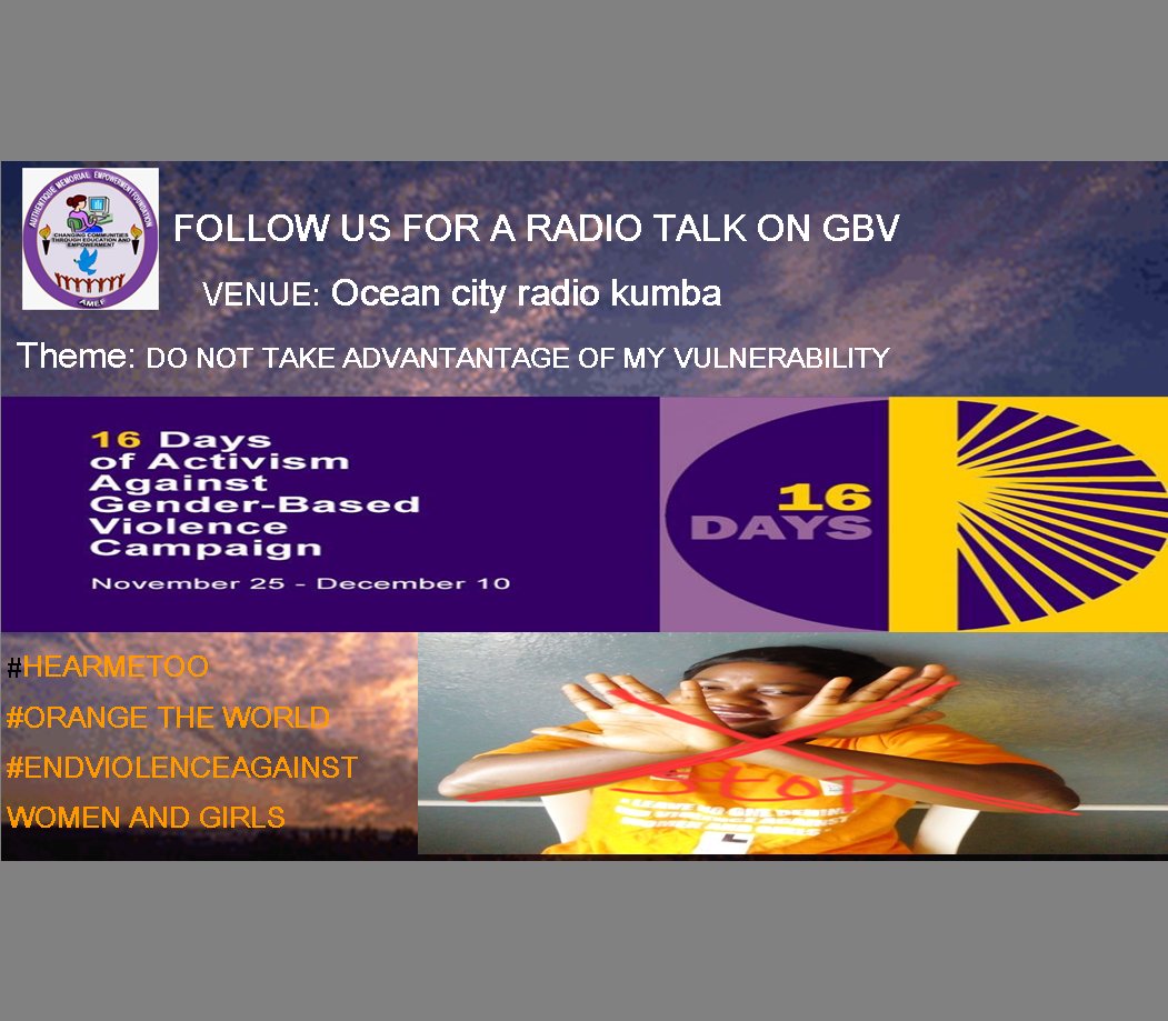 KumbaAmef's tweet photo. Want to know more about gender base violence?want to join in the fight to put an end to violence against women and girls most especially in arm conflict,then follow us on our radio talk on GBV in kumba.
#orangetheworld
#hearmetoo https://t.co/Il5xMP37b4