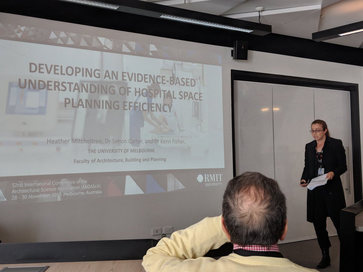 Thrive_Research's tweet photo. Hospital spatial planning efficiency evidence paper given by Heather Mitcheltree from #unimelb.
Key message we need a way to develop and assess hospital efficiency, this doesn't exist publicly this research has the potential to contribute to this. 
 @ASA2018_RMIT #ASA2018 https://t.co/wQASkjhsca