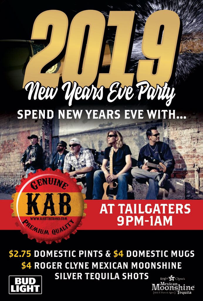 KAB_music's tweet photo. #NYE2019 at Tailgaters- Glendale, AZ. Plan accordingly and drink responsibly! #livemusic #drinks #Artists #music https://t.co/ERD54LxpHW