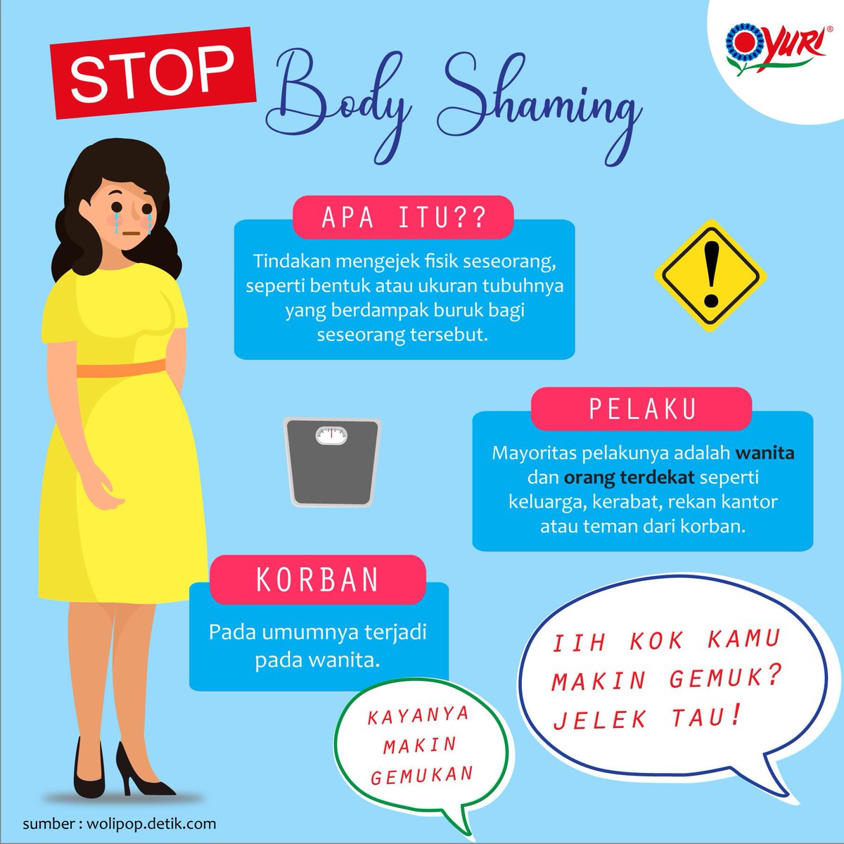 deedeechildren's tweet photo. Ini sering sekali terjadi di kehidupan sehari-hari!
Mungkin kita pernah melihat, mengalaminya atau bahkan melakukannya. Apalagi di era digital seperti sekarang, orang semakin leluasa untuk berkomentar mengenai orang lain.
#InfoYuri #BodyShaming #stopbodyshaming https://t.co/R10WM5fCJj