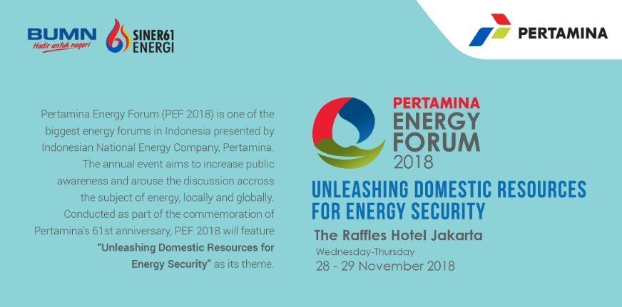 PriskopMedia's tweet photo. Pertamina Energy Forum 2018 Akan Bahas Optimalisasi Sumber Daya Energi di Indonesia #DomesticResources #EnergySecurity #PertaminaEnergyForum(PEF) https://t.co/PRekJK7m5h https://t.co/rOnfqnVFDF