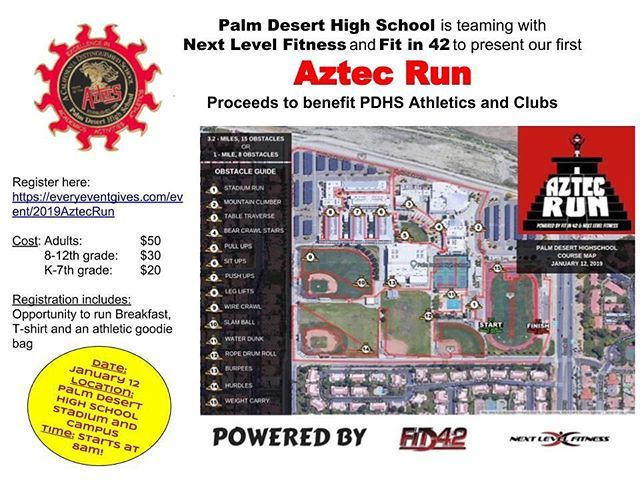 desertwebber on X: Take a look at this event on January 12, 2019!! We've  teamed up with Next Level-Fitness and Fit in 42 Palm Desert for our first  #PDAllIn #AztecRun!! Proceeds to