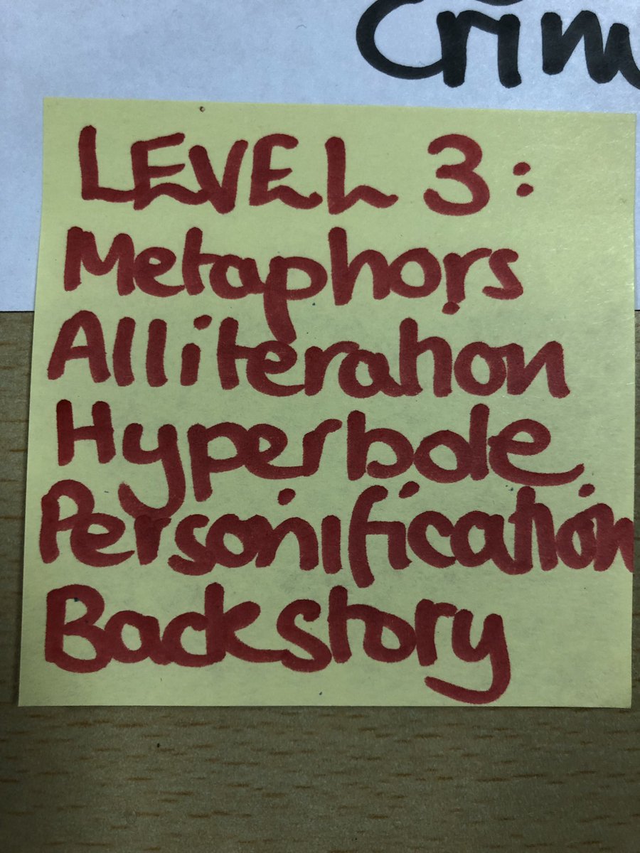 melanieguidera's tweet photo. Building a character, level by level. I used an existing character in a detective story as my example, but my @JESSYear8 students increase the challenge, step by step, then write their own character paragraphs. @TeamEngOverseas @Team_English1 @JESSEnglishDept #JESSlearning https://t.co/4Z11OIWxvn