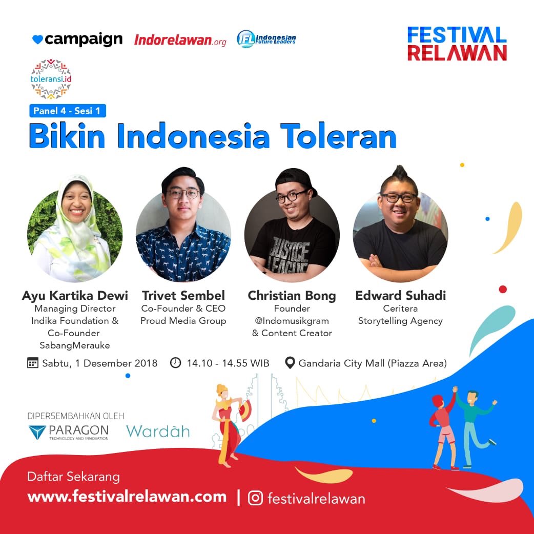 3 hari lagi Festival Relawan akan hadir di Gandaria City! Dibawah ada 4 panel pertama di Festival Relawan. Jangan lupa datang yah Leaders!!